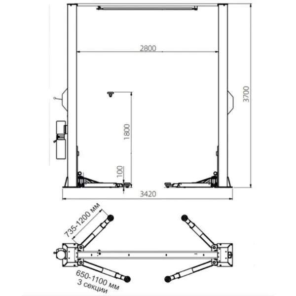 Электрогидравлический подъемник Подъёмник двухстоечный ТЕМП TU4000R