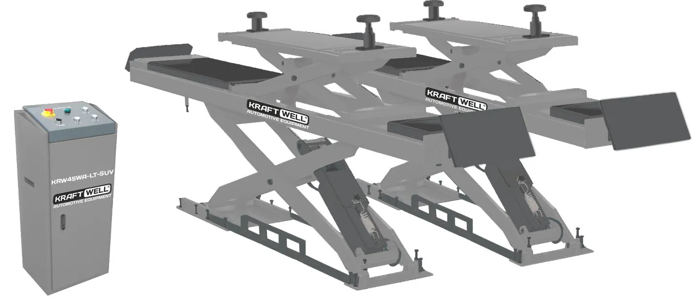 Электрогидравлический подъемник KraftWell KRW45WA-LT-SUV Подъемник ножничный г/п 4500 кг. заглубляемый, платформы для сход-развала с подъемником второго уровня (для SUV)