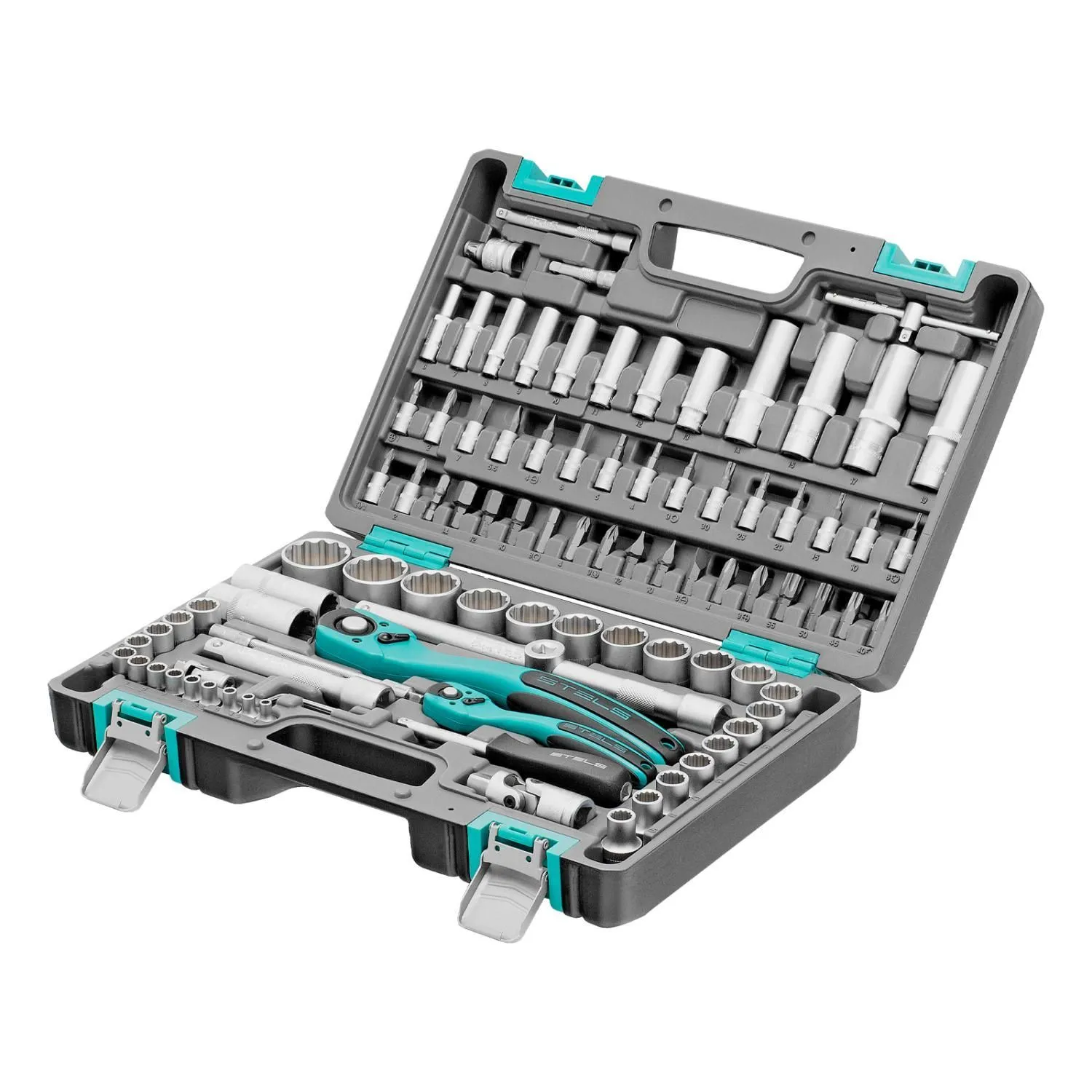 Набор инструментов 1/2", 1/4", CrV, 12 гранные головки, пластиковый кейс, 94 предмета Stels купить